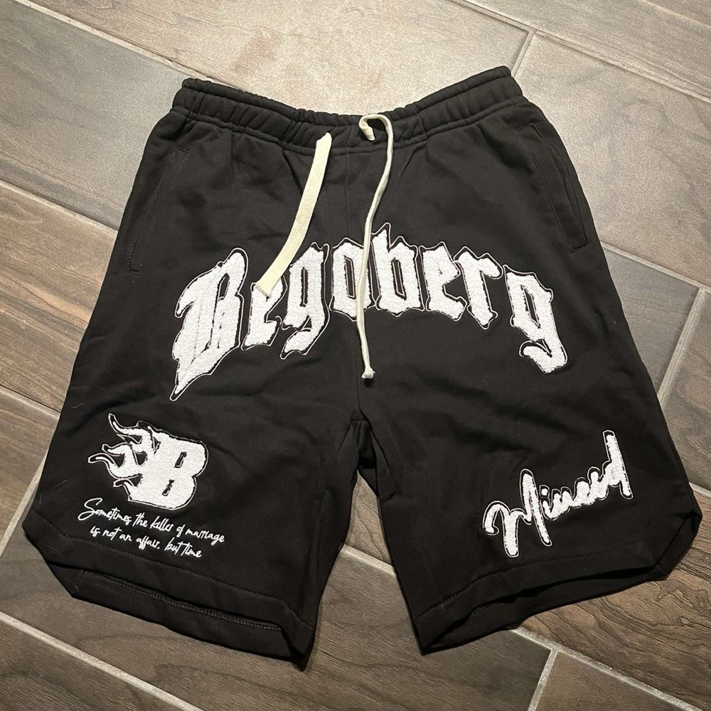 Embroidered Men’s Graphic Black Shorts Adjustable Waistband